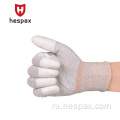 Hespax бесшовные рабочие перчатки чистые комнаты углеродного волокна PU